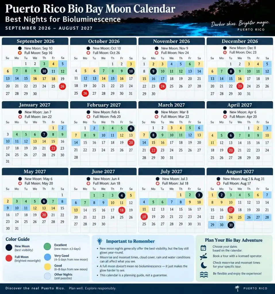 Puerto Rico Bio Bay Moon Calendar: Best Nights for Bioluminescence